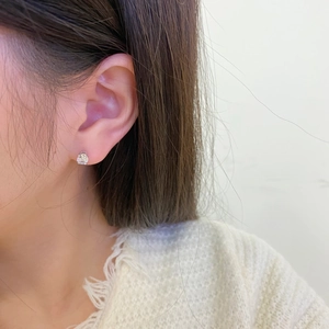 Close-up of a classic round zircon stud earring set in polished S925 sterling silver