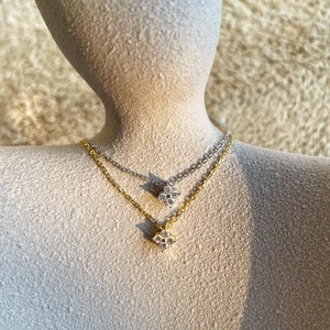 Collier trèfle à quatre feuilles élégant en argent sterling S925 fini or et argent