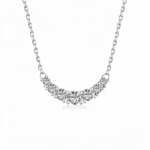925 Sterling Silver Necklace For Women Zirconia Curved Smile Pendant Minimalist U-Shaped Adjustable Clavicle Chain Jewelry Gift