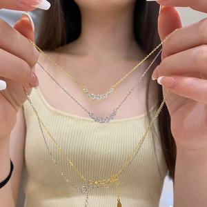 Minimalist S925 sterling silver U-shaped curved necklace with sparkling zircon pavé