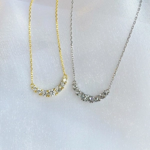 Elegant S925 sterling silver U-shaped necklace with gradient diamonds in gold and silver