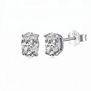 925 Sterling Silver Oval Zirconia Stud Earrings For Women Simple Design Luxury Simple High Sense Fashion Jewelry Gift