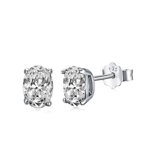 Elegant S925 sterling silver stud earrings with oval cut cubic zirconia in a 4-claw setting