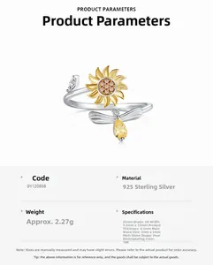 Detaillierte Spezifikationen für S925 Sterlingsilber Sonnenblumenring mit Zirkon