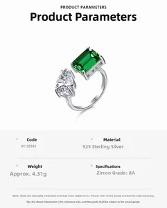 Macro detail of 925 sterling silver ring featuring emerald cut and pear cut zircon stones