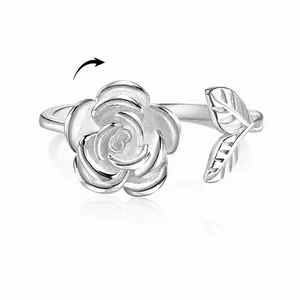 925 Sterlingsilber Rotierende Rose Blume Ring Verstellbar Offener Spinner Ring Angstlinderung Dekompression Schmuck Damen Geschenk