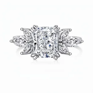 Bague en Argent Sterling 925 Taille Radiant avec Zirconia pour Femme Taille Fleur de Glace Géométrique Octogonale Incrustée