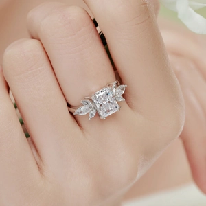 Bague de luxe en argent S925 avec zircon taille radiant et pierres marquises