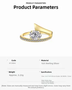 Detailed specs of S925 silver ring with 6x8mm oval ice-cut 8A cubic zirconia