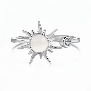 925 Sterlingsilber Sonne Spinner Ring Für Damen Verstellbar Katzenaugenstein Zirkonia Rotierend Angst Stressabbau Ring Schmuck Geschenk