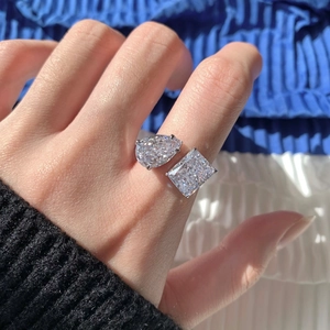 Bague Toi et Moi en argent S925 avec diamants à haute teneur en carbone taille poire