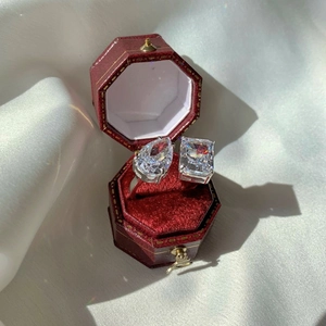 Bague Toi et Moi en argent S925 avec diamants à haute teneur en carbone taille poire et rect