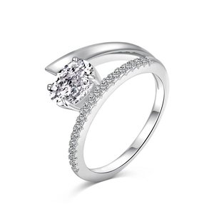 S925 sterling silver oval cut ice flower ring with criss-cross band and micro pavé accents