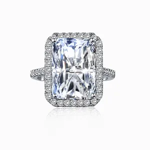 Luxuriöser 925 Sterlingsilber Quadratischer Eisblumenschliff Zirkonia Ring Für Damen Eleganter Halo Simulierter Diamant Verlobungsring Mode Schmuck