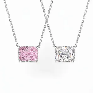 Lussuosa Collana Con Ciondolo in Argento Sterling 925 Con Zirconia Taglio Smeraldo Per Donna Elegante Pietra Quadrata Taglio Ghiaccio Per Matrimonio Festa