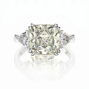 Luxury 925 Sterling Silver Radiant Cut Ice Flower Zirconia Ring For Women Elegant Geometric Three Stone Party Jewelry Gift