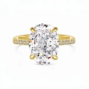 Luxury S925 Sterling Silver Oval Cut Zirconia Ring For Women Gold Platinum Plated Pave Rhinestone Wedding Band Jewelry