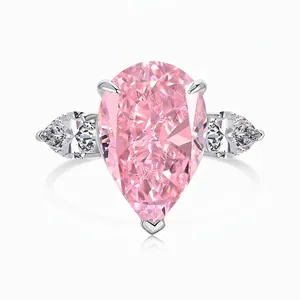 Bague en Argent Sterling S925 Avec Zirconia Taille Poire Style Français Élégant Rose Blanc Goutte d'Eau Bague de Fiançailles Bijoux Femme