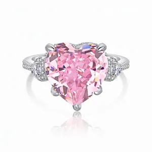 Luxury 925 Sterling Silver Heart Pink Rhinestone Ring For Women Elegant Electroplated Fashion Jewelry Romantic Finger Ring Gift