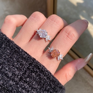 Elegant S925 sterling silver cushion cut ice flower diamond ring set for women