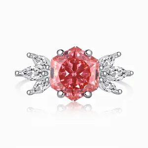 925 Sterling Silver Ring For Women Hexagon Ice Flower Cut Zirconia French Elegant High End Wedding Band Commuter Jewelry Accessory