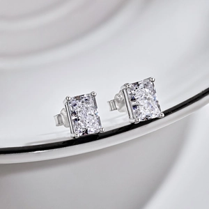 Elegant S925 sterling silver stud earrings with square ice flower cut radiant zircon stones