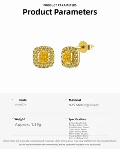 Spécifications des clous en argent S925 avec zircon jaune à coupe fleur de glace