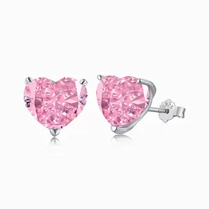 925 Sterling Silver Heart Stud Earrings For Women Elegant 8A Zirconia Inlaid Fashion Commuter Valentine's Day Jewelry