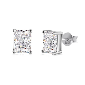 Sparkling S925 sterling silver stud earrings with emerald cut cubic zirconia stones