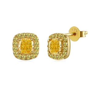 Élégantes boucles d'oreilles halo en argent S925 avec zircon jaune taille coussin
