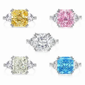 925 Sterling Silver Radiant Cut Ice Flower Rhinestone Ring High Carbon Diamond Style Three Stone Ring For Women Jewelry
