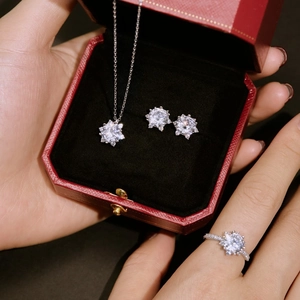 Luxuriöses S925 Sterling Silber Schneeflocke Schmuckset mit Halskette Ohrringen und Ring