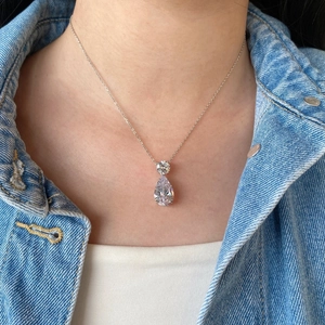 Collier en argent sterling S925 avec grand pendentif en zircon goutte d'eau sur chaîne fine