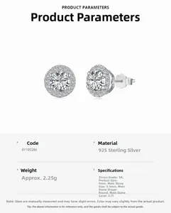 Détail de boucles d'oreilles halo en argent 925 avec zircons ronds de 5,5 mm