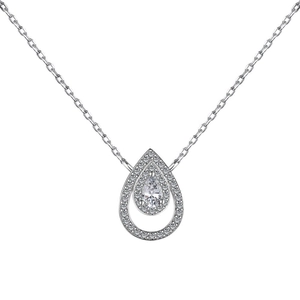 Lujoso collar de gota en plata de ley S925 con cristales de circonita de doble capa