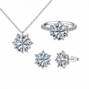925 Sterlingsilber Kamelie Zirkonia Schmuck Halskette Ring Ohrringe Für Damen Funkelnde Schneeflocke Blume Anhänger Hochzeit Party