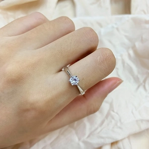 Detailed view of 925 sterling silver classic six-prong solitaire zircon engagement ring