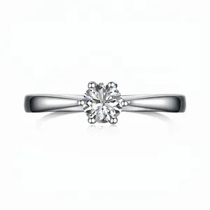 Classic S925 Sterling Silver Six Claw Round Zirconia Wedding Ring For Women Sparkling CZ Inlaid Engagement Finger Ring