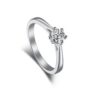 French S925 sterling silver classic six-prong round solitaire ring with sparkling zircon