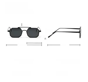 Technical dimensions of square double-bridge sunglasses with zinc alloy frames and AC lenses