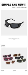 Close-up of Y2K square sunglasses with wide temples in multiple trendy colors