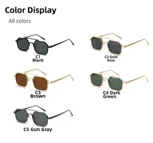 Collection of vintage hexagonal metal sunglasses with double bridge in five color variants