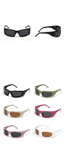 Detailed size specifications and multi-color options for Y2K style square polarized sunglasses