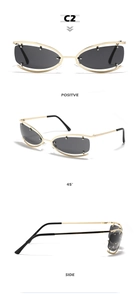 Occhiali da sole cat-eye Y2K a mezza montura in metallo con borchie in tre viste