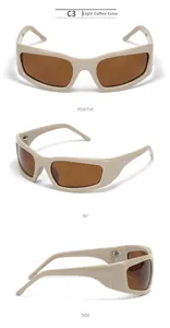 Three perspectives of Y2K square polarized sunglasses in light coffee brown finish