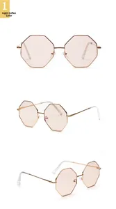 Detailed views of gold metal frame sunglasses with light coffee tinted lenses and nose pads