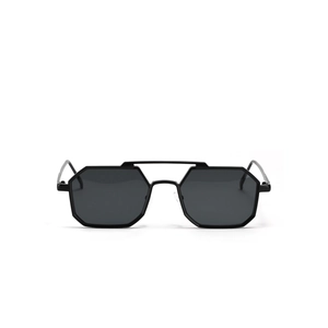 Square geometric double bridge sunglasses with black frames for a modern fashion look