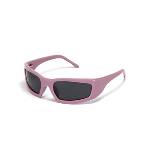 Y2K future style lavender square polarized sunglasses with streamlined wrap design