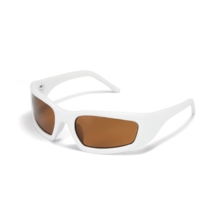 Y2K future style white square sunglasses with brown polarized lenses for women