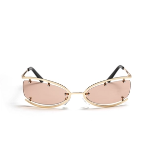 Occhiali da sole cat-eye Y2K montatura a semicerchio in metallo dorato e lenti rosa